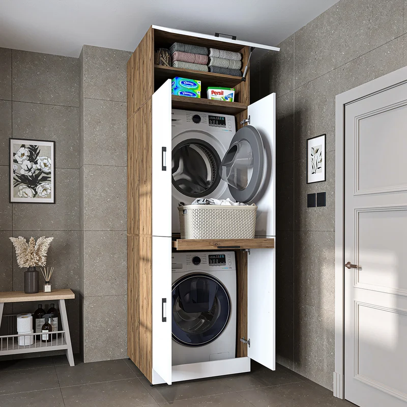 Roomart wasmachinekast DORA-I, 70 cm, voor wasmachine en droger met uitschuifbare plank, in 5 kleuren