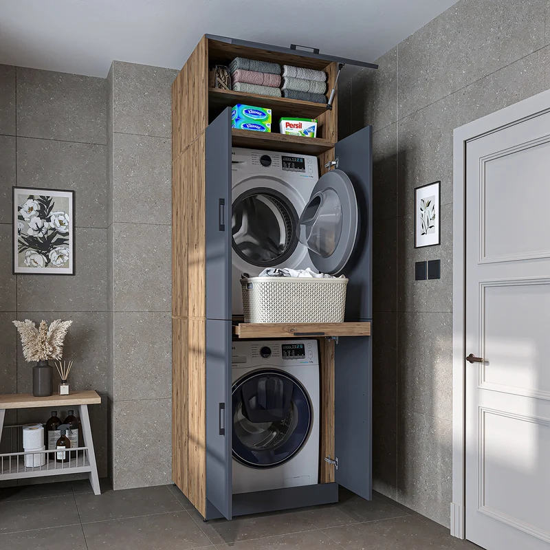 Roomart wasmachinekast DORA-I, 70 cm, voor wasmachine en droger met uitschuifbare plank, in 5 kleuren