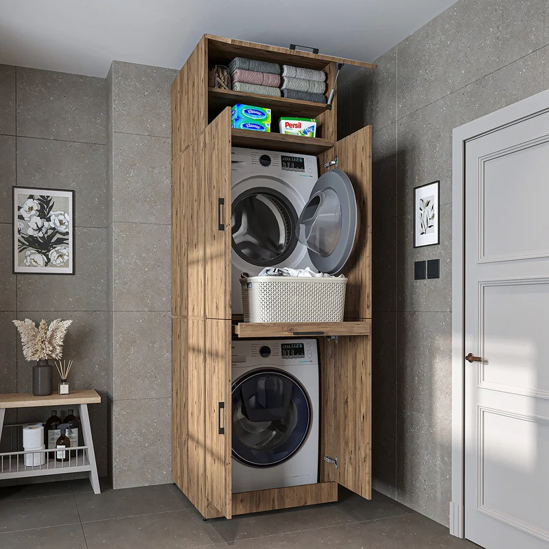 Roomart wasmachinekast DORA-I, 70 cm, voor wasmachine en droger met uitschuifbare plank, in 5 kleuren