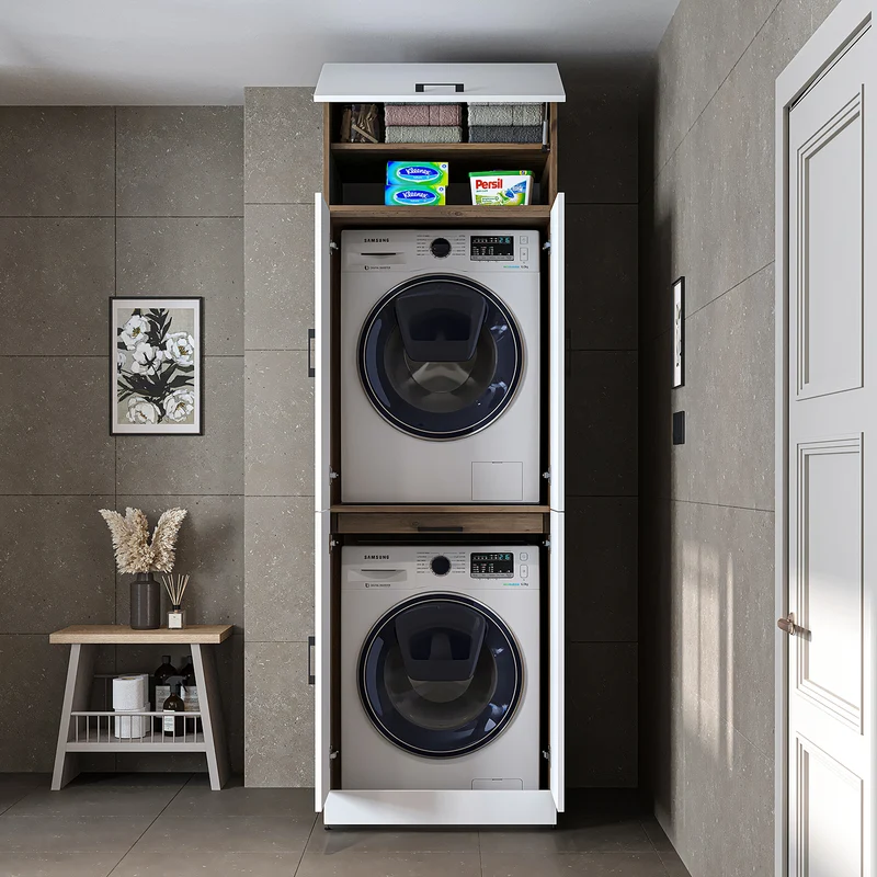 Roomart wasmachinekast DORA-I, 70 cm, voor wasmachine en droger met uitschuifbare plank, in 5 kleuren