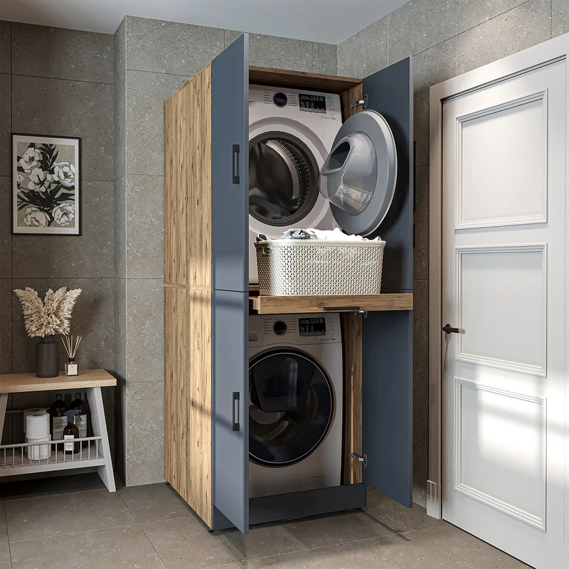 Roomart wasmachinekast DORA-I, 70 cm, voor wasmachine en droger met uitschuifbare plank, in 5 kleuren