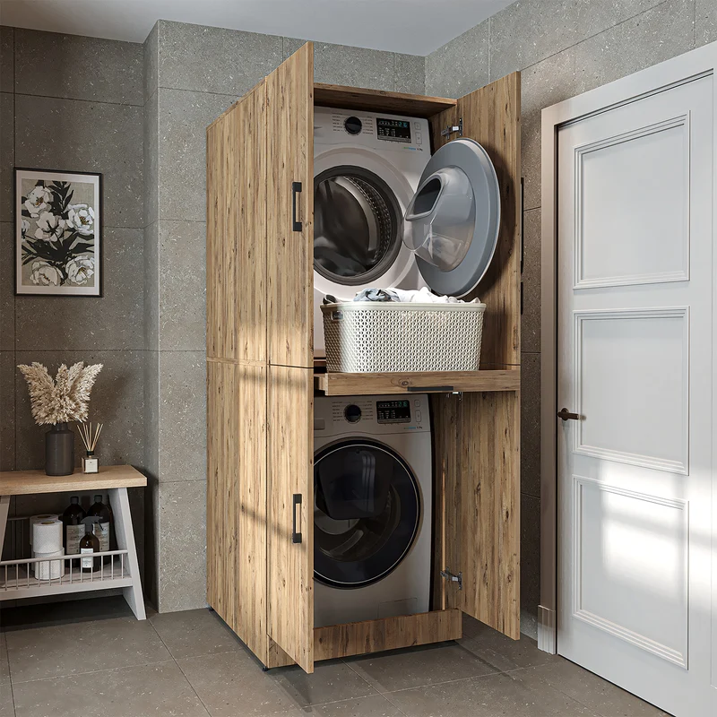 Roomart wasmachinekast DORA-I, 70 cm, voor wasmachine en droger met uitschuifbare plank, in 5 kleuren
