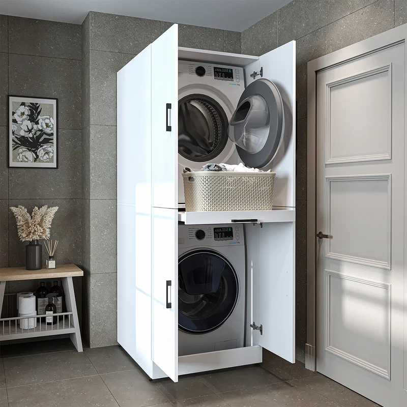 Roomart wasmachinekast DORA-I, 70 cm, voor wasmachine en droger met uitschuifbare plank, in 5 kleuren