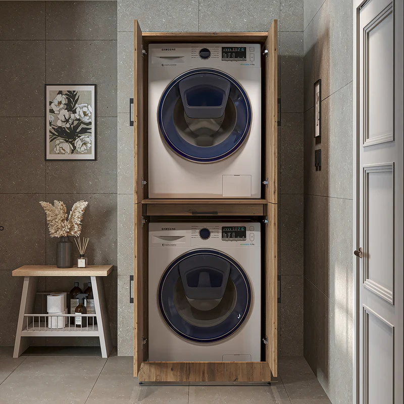 Roomart wasmachinekast DORA-I, 70 cm, voor wasmachine en droger met uitschuifbare plank, in 5 kleuren