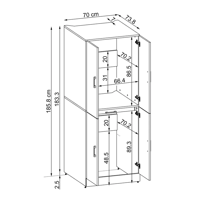 Roomart wasmachinekast DORA-I, 70 cm, voor wasmachine en droger met uitschuifbare plank, in 5 kleuren