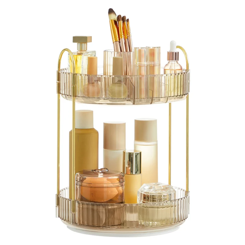 SONGMICS Make-up Organizer drehbar, rund, 2 Ebenen, anpassbar