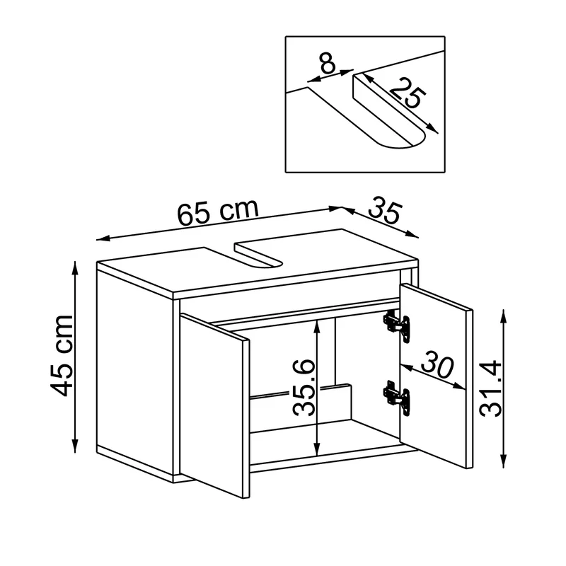 Roomart badkameronderkast, 65 cm, zonder wastafel, 45 cm hoog, in 4 kleuren