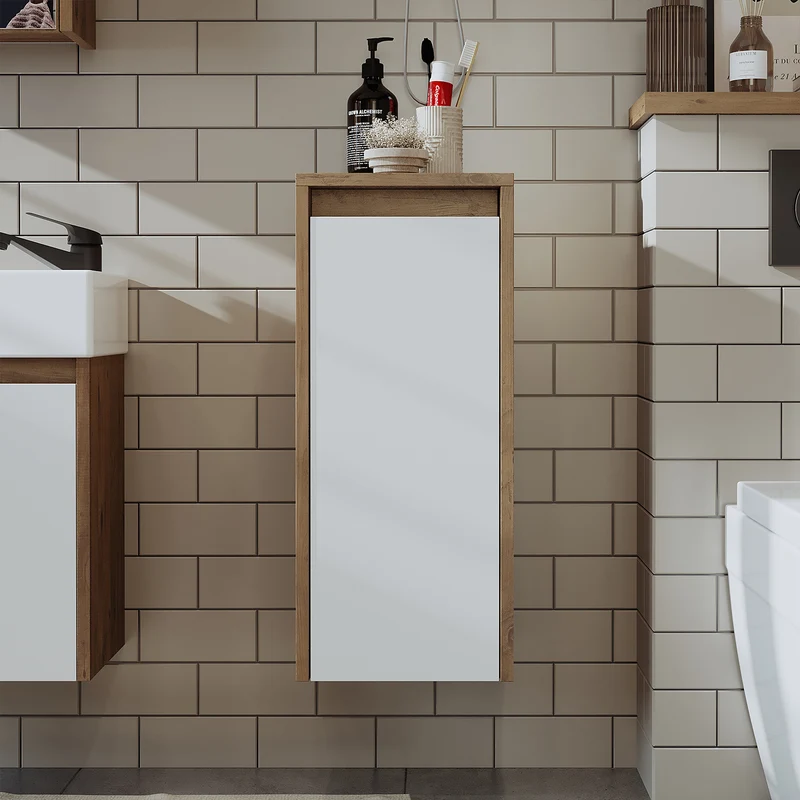 Roomart 4-delige badkamermeubelset LEO, 46 cm, smalle set voor gastentoilet met spiegelkast, in 4 kleuren