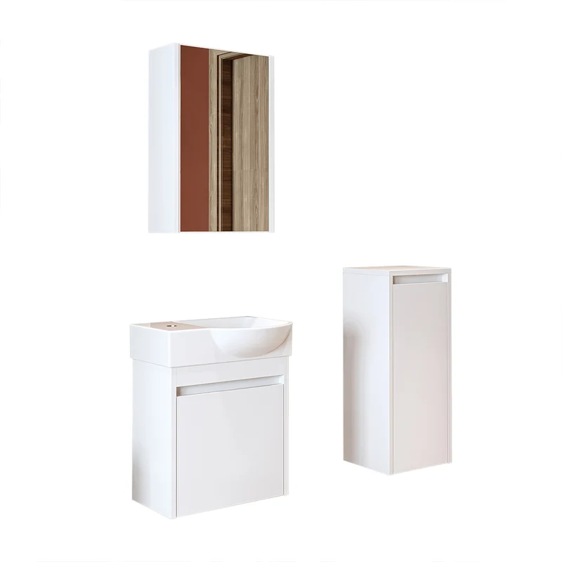 Roomart 4-delige badkamermeubelset LEO, 46 cm, smalle set voor gastentoilet met spiegelkast, in 4 kleuren