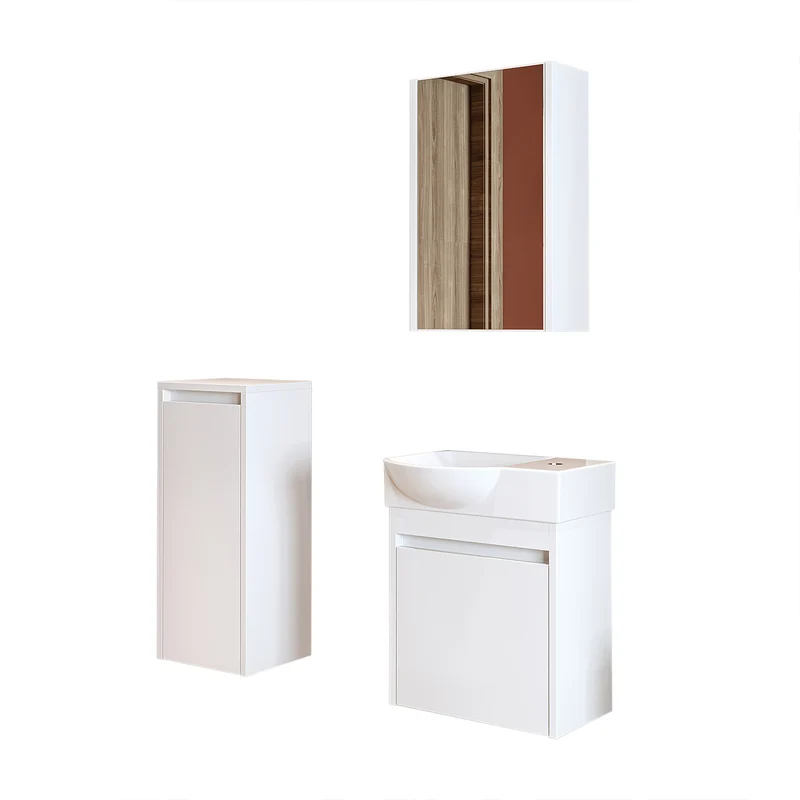 Roomart 4-delige badkamermeubelset LEO, 46 cm, smalle set voor gastentoilet met spiegelkast, in 4 kleuren