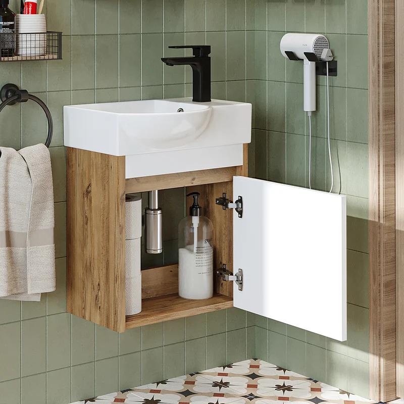 Roomart 4-delige badkamermeubelset LEO, 46 cm, smalle set voor gastentoilet met spiegelkast, in 4 kleuren