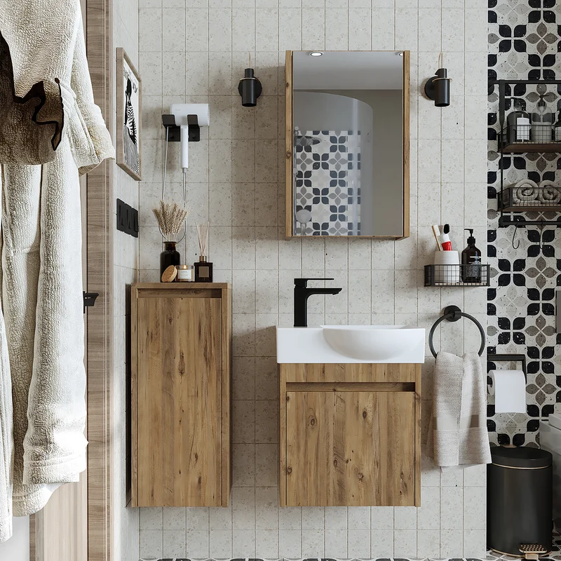 Roomart 4-delige badkamermeubelset LEO, 46 cm, smalle set voor gastentoilet met spiegelkast, in 4 kleuren