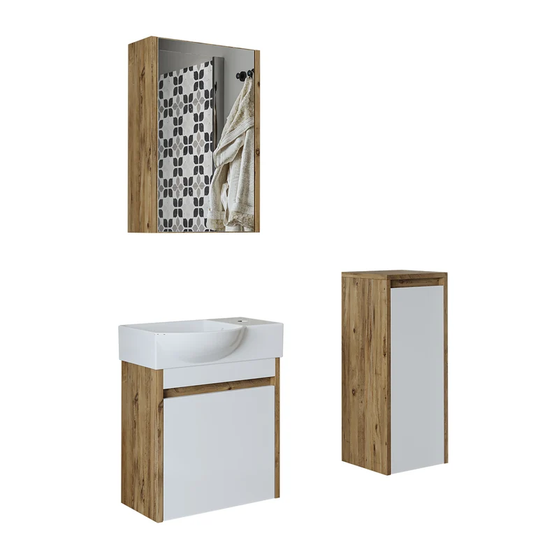 Roomart 4-delige badkamermeubelset LEO, 46 cm, smalle set voor gastentoilet met spiegelkast, in 4 kleuren