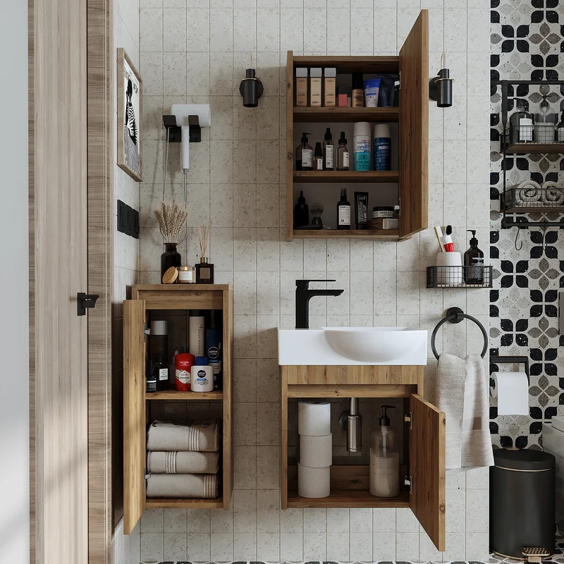 Roomart 4-delige badkamermeubelset LEO, 46 cm, smalle set voor gastentoilet met spiegelkast, in 4 kleuren