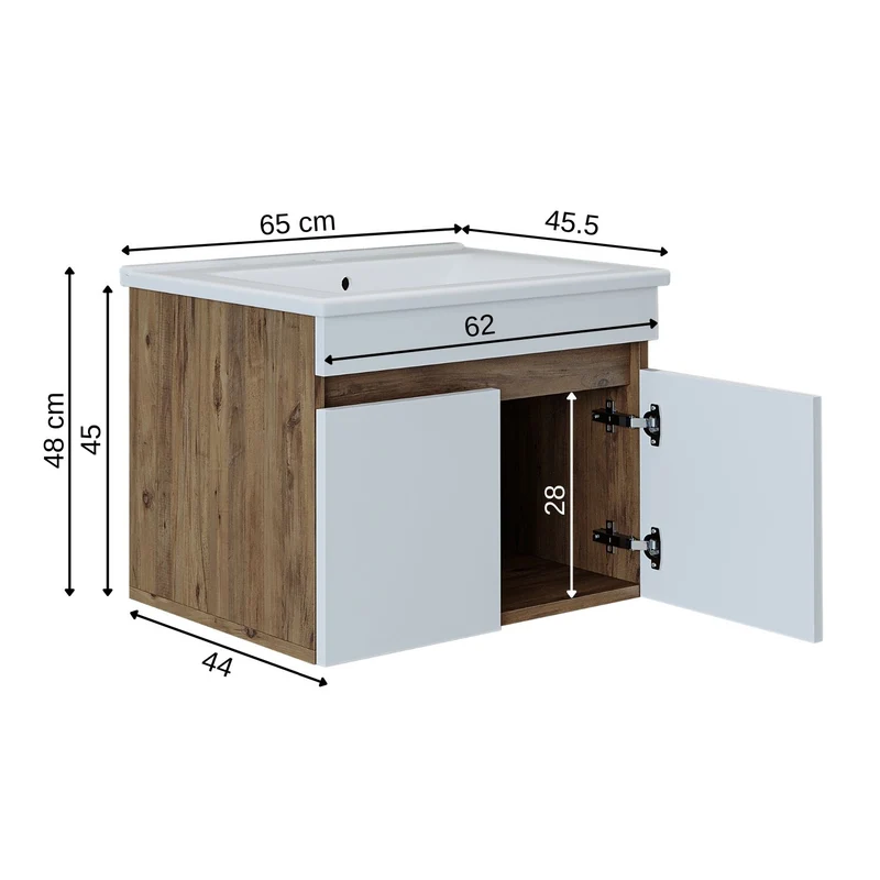 Roomart ATRIA Waschtisch mit Unterschrank, 65 cm, mit Keramikbecken, in 4 Farben