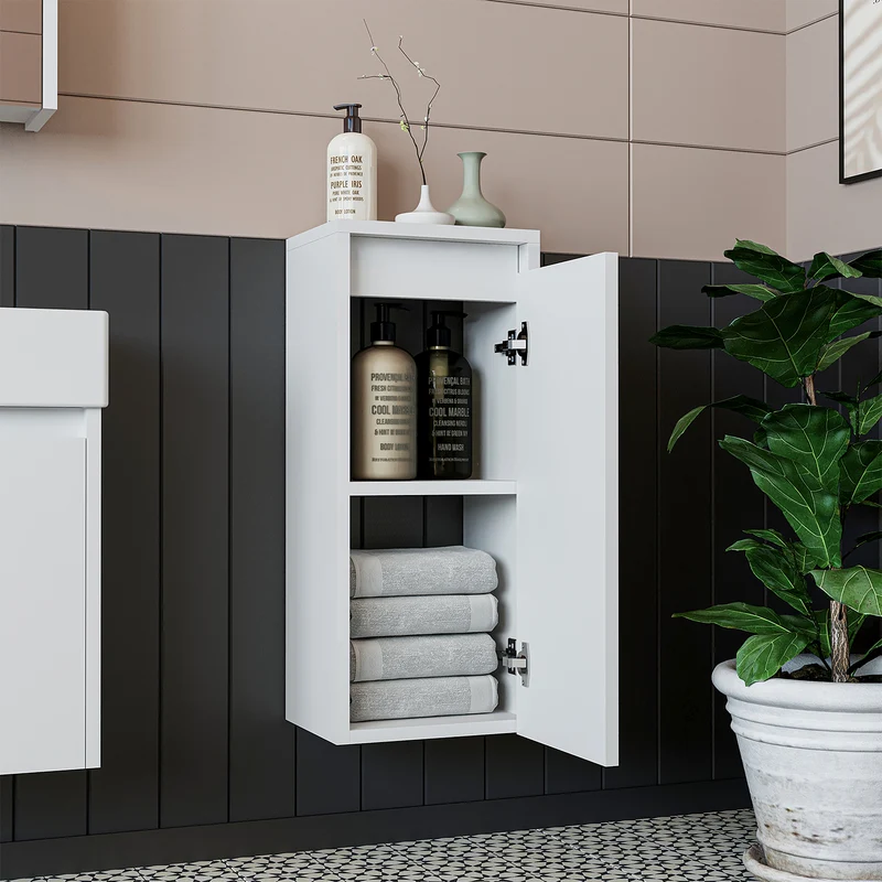 Roomart Badezimmer Seitenschrank, 30 cm, hängend mit Tür und offenem Fach, in 5 Farben