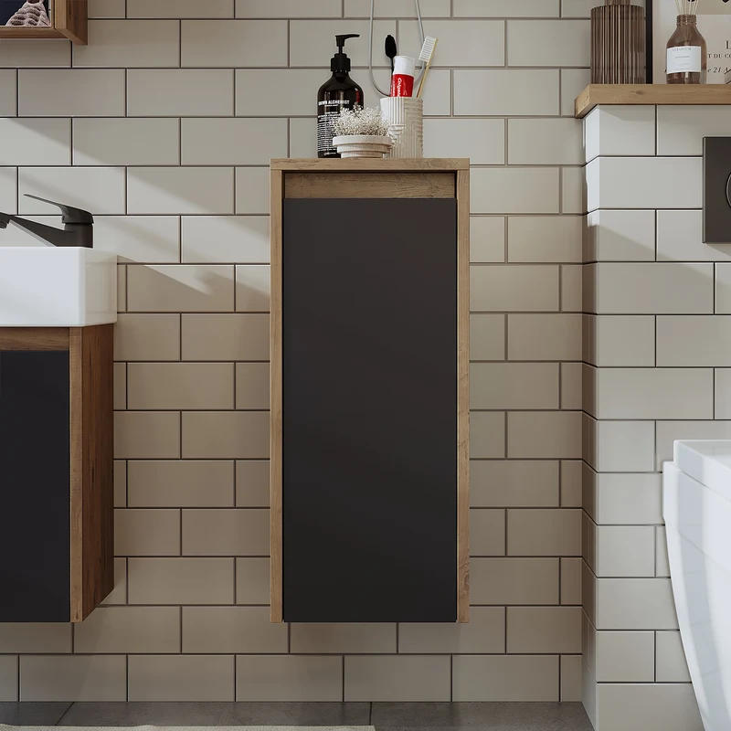 Roomart Badezimmer Seitenschrank, 30 cm, hängend mit Tür und offenem Fach, in 5 Farben