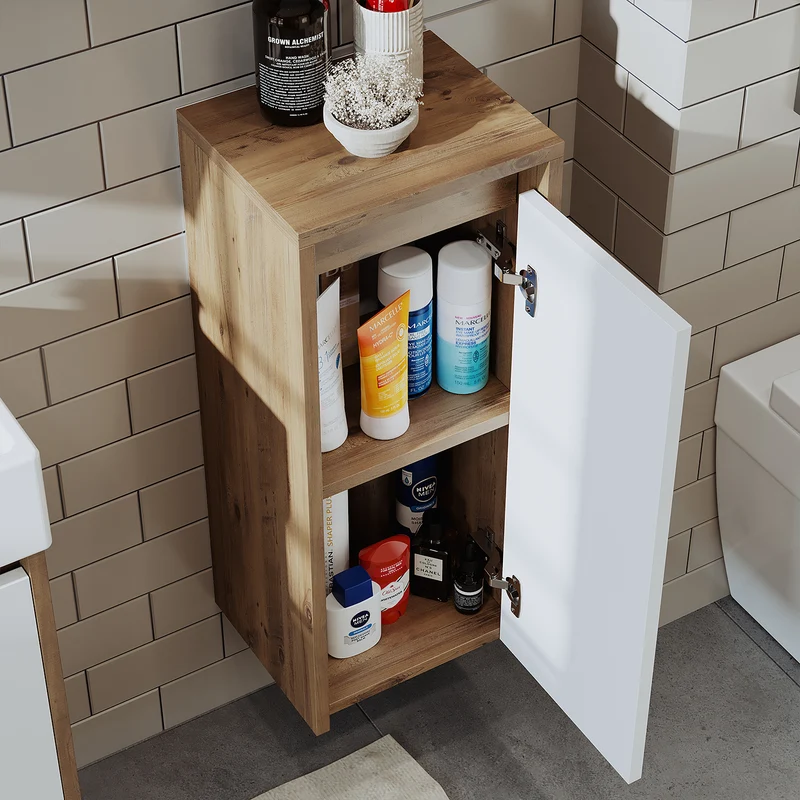 Roomart Badezimmer Seitenschrank, 30 cm, hängend mit Tür und offenem Fach, in 5 Farben