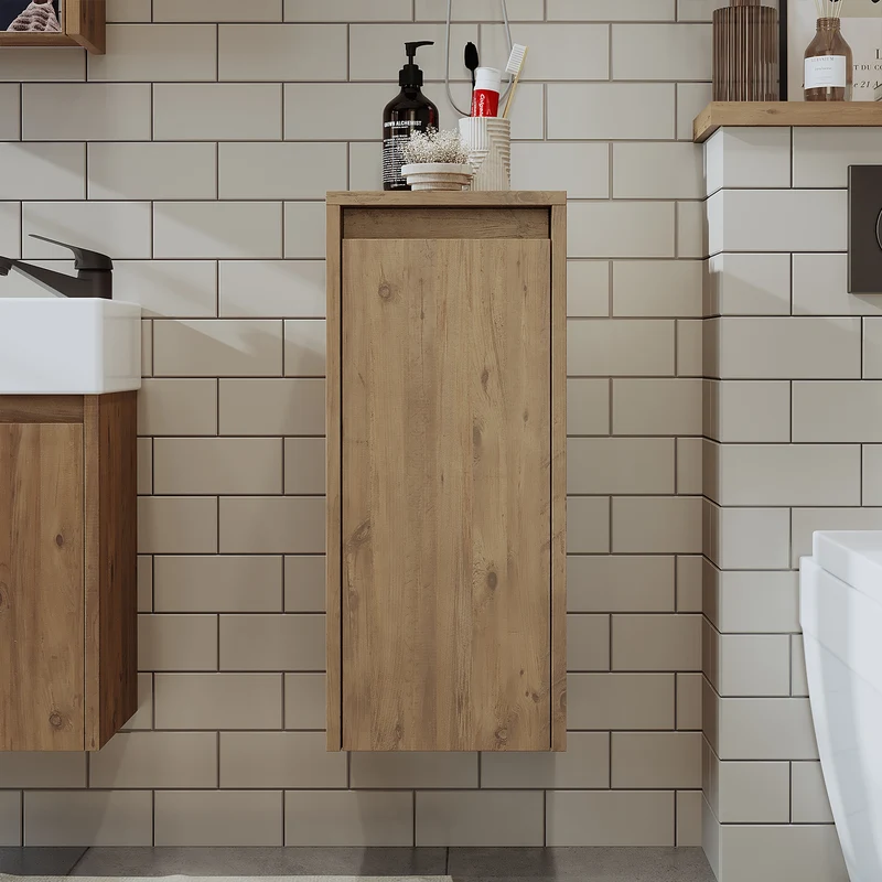 Roomart Badezimmer Seitenschrank, 30 cm, hängend mit Tür und offenem Fach, in 5 Farben