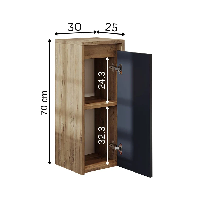 Roomart Badezimmer Seitenschrank, 30 cm, hängend mit Tür und offenem Fach, in 5 Farben