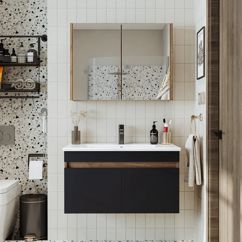 Roomart 3-teiliges Badmöbel-Set ATRIA, 85 cm, mit Keramikbecken und Spiegelschrank, in 4 Farben