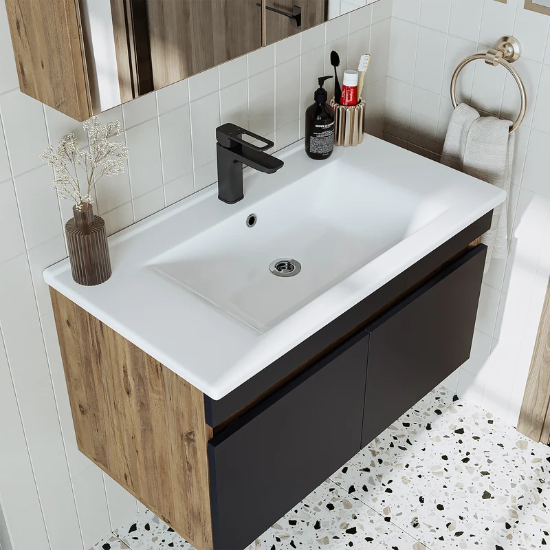 Roomart 3-teiliges Badmöbel-Set ATRIA, 85 cm, mit Keramikbecken und Spiegelschrank, in 4 Farben