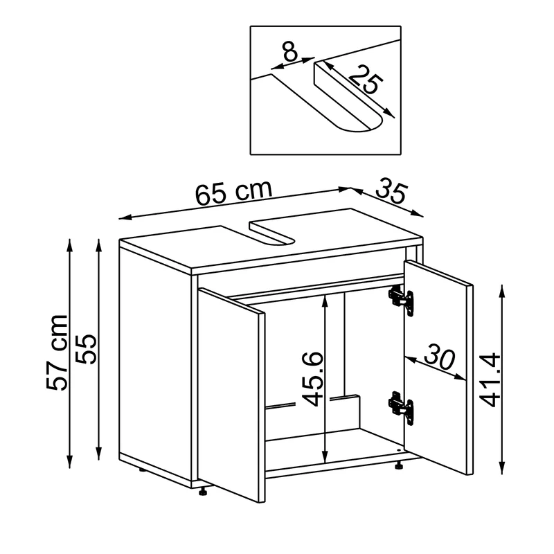 Roomart badkamermeubel onderkast, 65 cm, zonder wastafel, met 2 deuren, in 4 kleuren