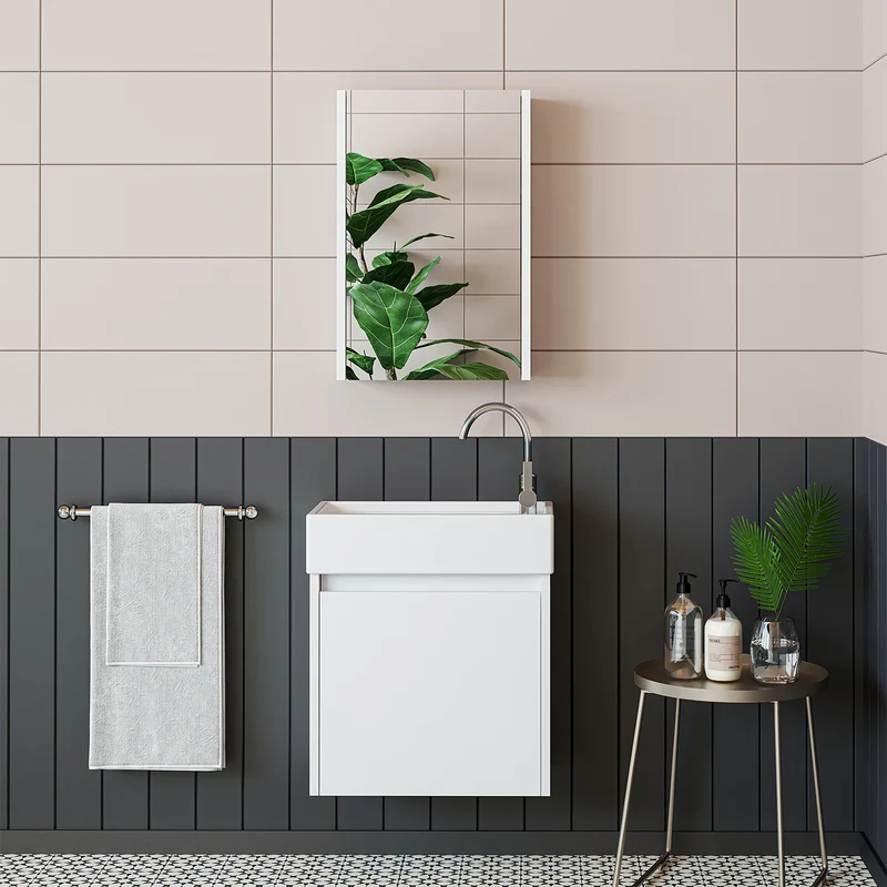 Roomart 4-delige badkamermeubelset MINI, 50 cm, met keramische wastafel, spiegel- en zijkast, in 5 kleuren