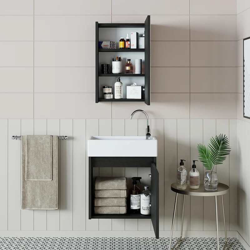 Roomart 4-delige badkamermeubelset MINI, 50 cm, met keramische wastafel, spiegel- en zijkast, in 5 kleuren