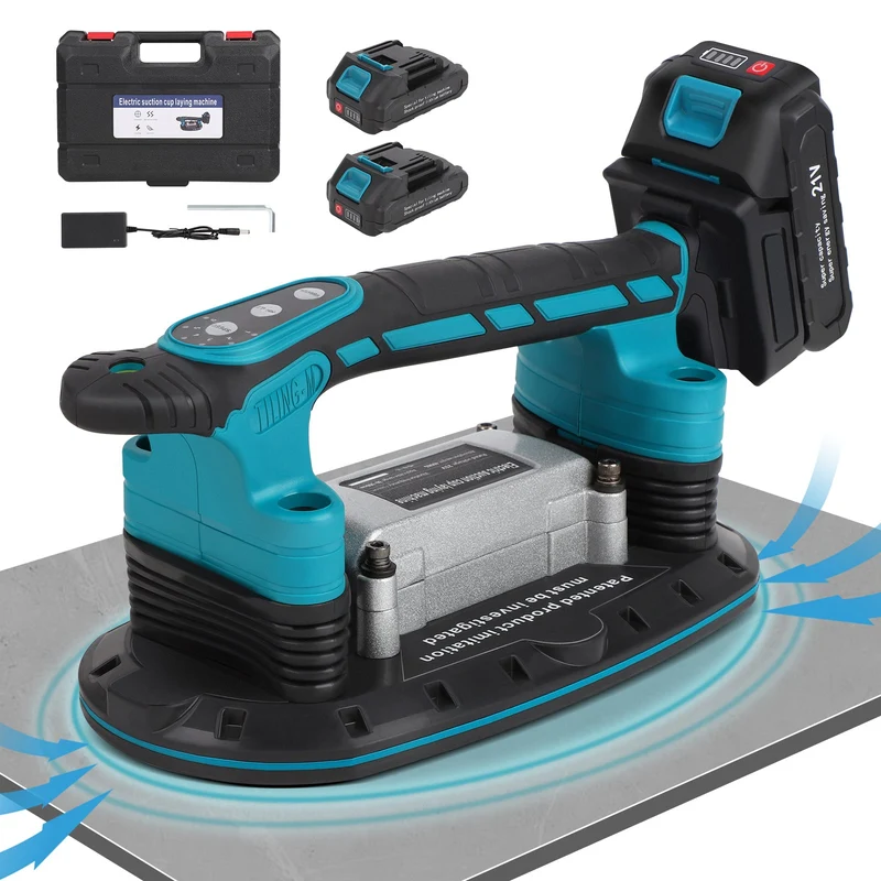 XIIW 2-in-1 Akku Fliesenrüttler mit Vakuumsauger 250 kg – 6 Stufen, 24000 U/min, für Großformatfliesen
