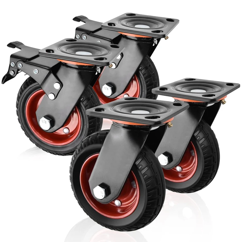 4er-Set 200mm Geländegängige Schwerlastrollen – 2× mit Bremse, 2× drehbar, für Werkstatt, Garten & Transportgeräte