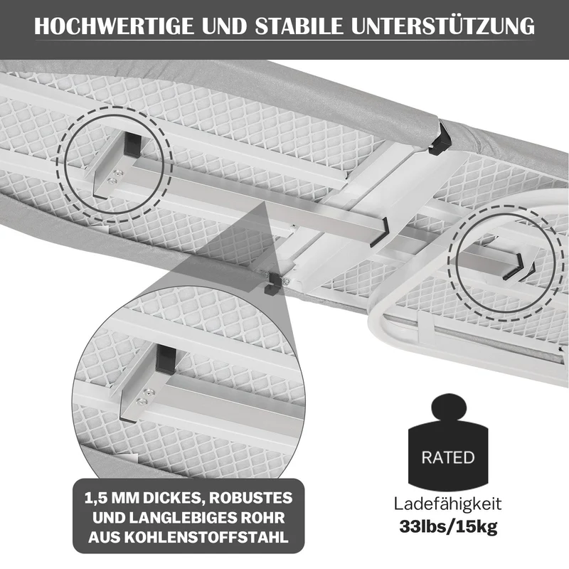 XIIW Wandbügelbrett Klappbar & Höhenverstellbar | Platzsparendes Bügelbrett Wandmontage 92x31cm | Stabiles Klapp-Bügelbrett für kleine Räume
