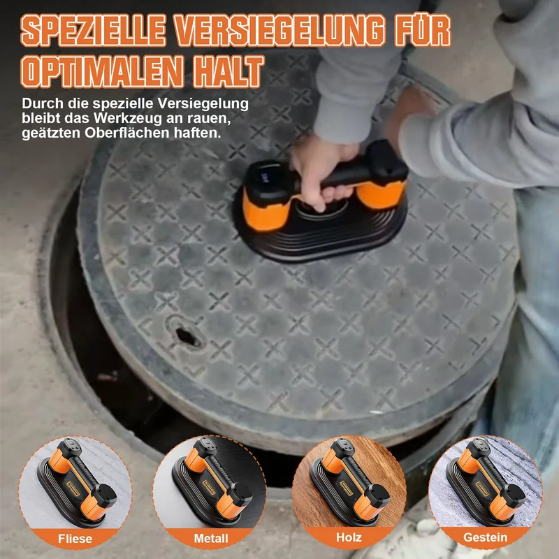 ‌Elektrischer Akku Vakuum-Saugheber 300kg | Automatische Druckregulierung‌ ‌Professioneller Plattenheber für Terrassenplatten, Glas & Feinsteinzeug