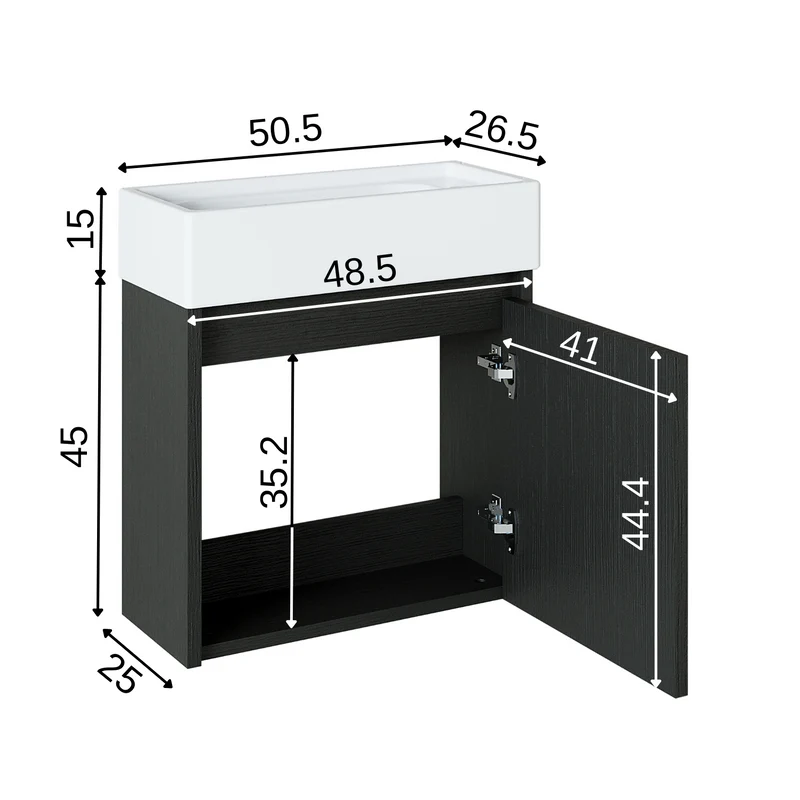 Roomart MINI Waschtisch mit Unterschrank, 50 cm, mit Keramikbecken, in 5 Farben