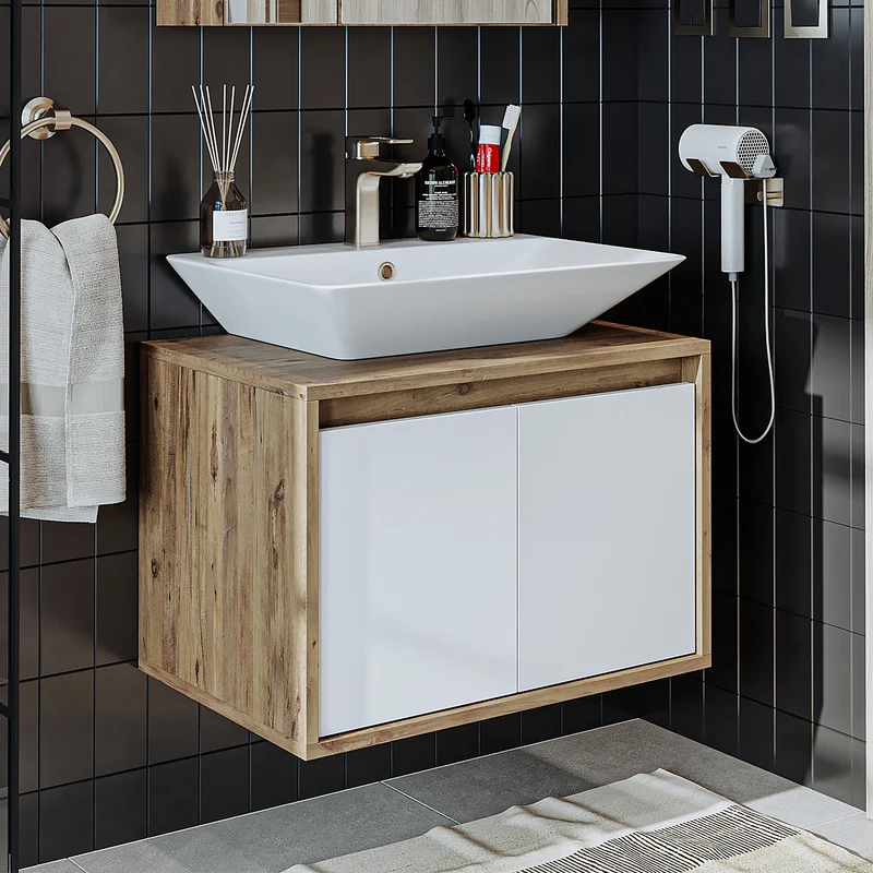 Roomart ATLANTIC Waschtisch mit Unterschrank, 65 cm, mit oder ohne Aufsatzbecken, in 5 Farben