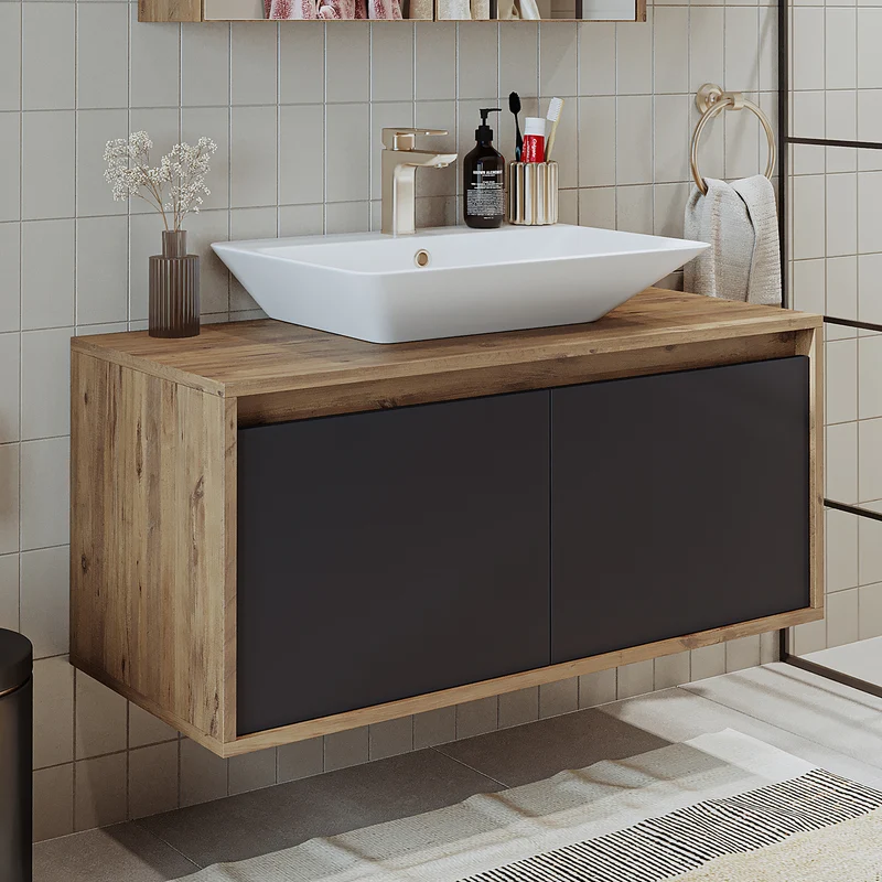 Roomart ATLANTIC Waschtisch mit Unterschrank, 100 cm, mit Aufsatzbecken, in 5 Farben