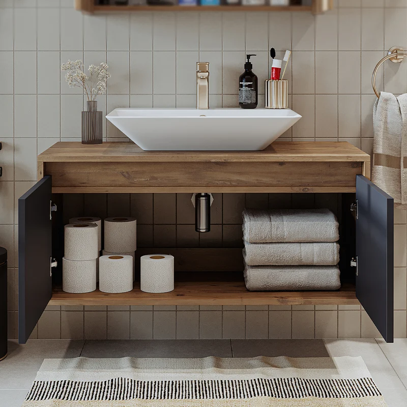 Roomart ATLANTIC Waschtisch mit Unterschrank, 100 cm, mit Aufsatzbecken, in 5 Farben