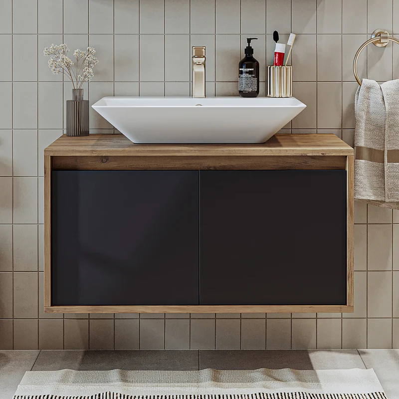 Roomart ATLANTIC Waschtisch mit Unterschrank, 85 cm, mit Aufsatzbecken, in 5 Farben