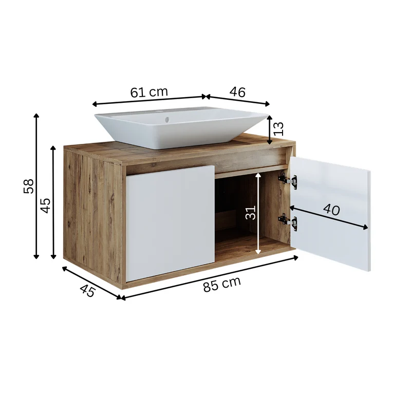 Roomart ATLANTIC Waschtisch mit Unterschrank, 85 cm, mit Aufsatzbecken, in 5 Farben