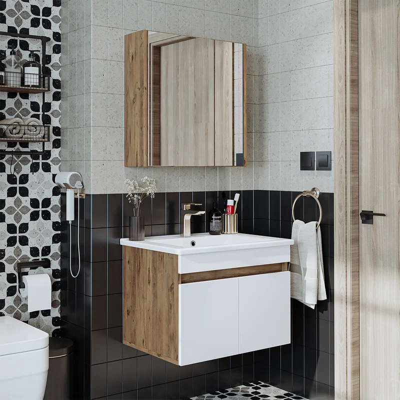 Roomart 3-delige badmeubelset ATRIA, 65 cm, met keramische wastafel en spiegelkast, in 4 kleuren