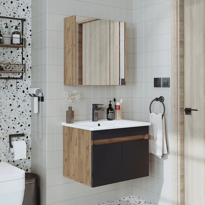 Roomart 3-delige badmeubelset ATRIA, 65 cm, met keramische wastafel en spiegelkast, in 4 kleuren