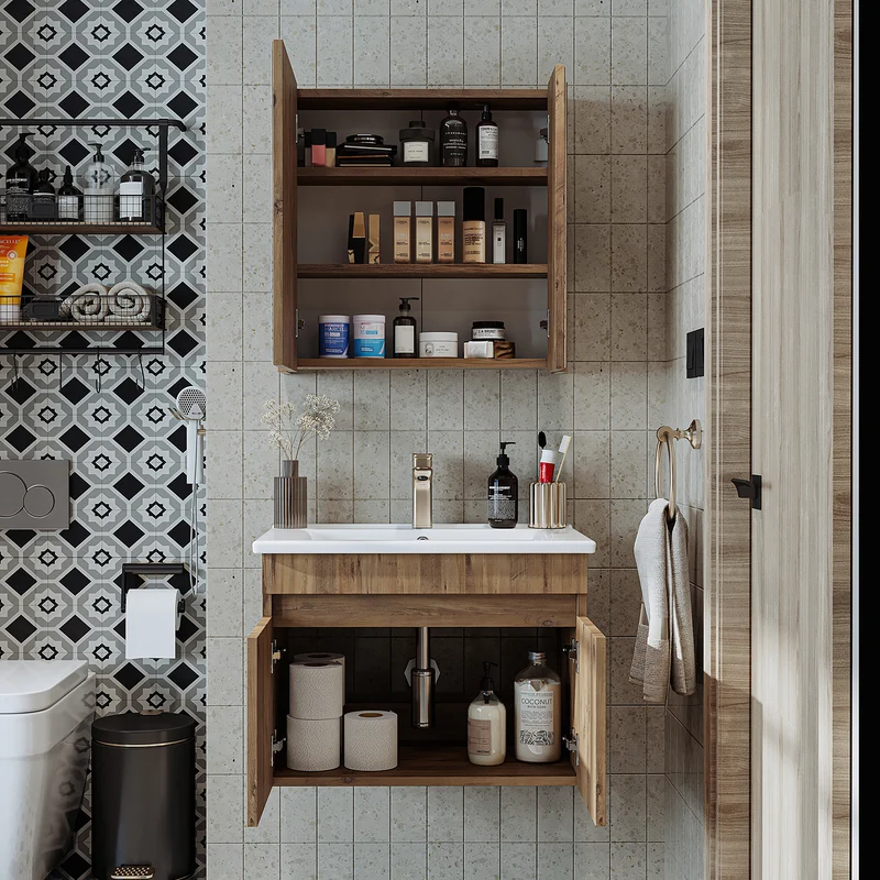 Roomart 3-delige badmeubelset ATRIA, 65 cm, met keramische wastafel en spiegelkast, in 4 kleuren