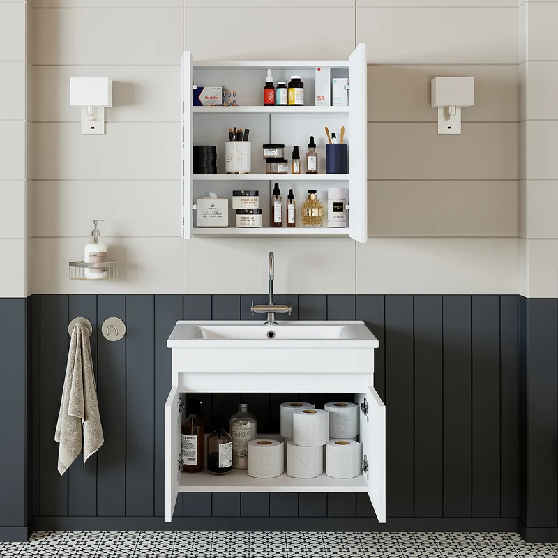 Roomart 3-delige badmeubelset ATRIA, 65 cm, met keramische wastafel en spiegelkast, in 4 kleuren
