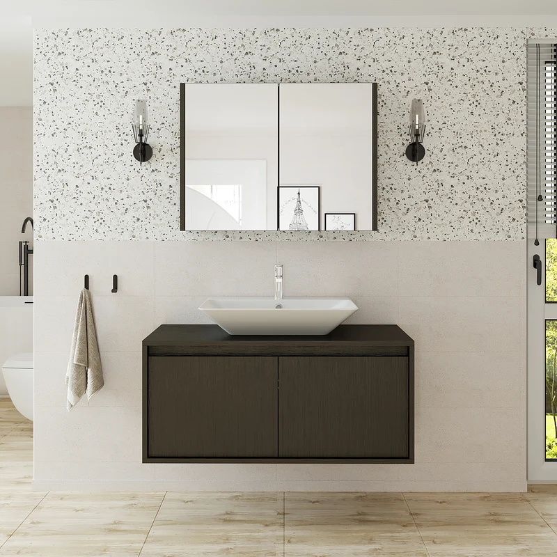 Roomart 3-teiliges Badmöbel-Set ATLANTIC, 100 cm, mit Aufsatzbecken und Spiegelschrank, in 5 Farben