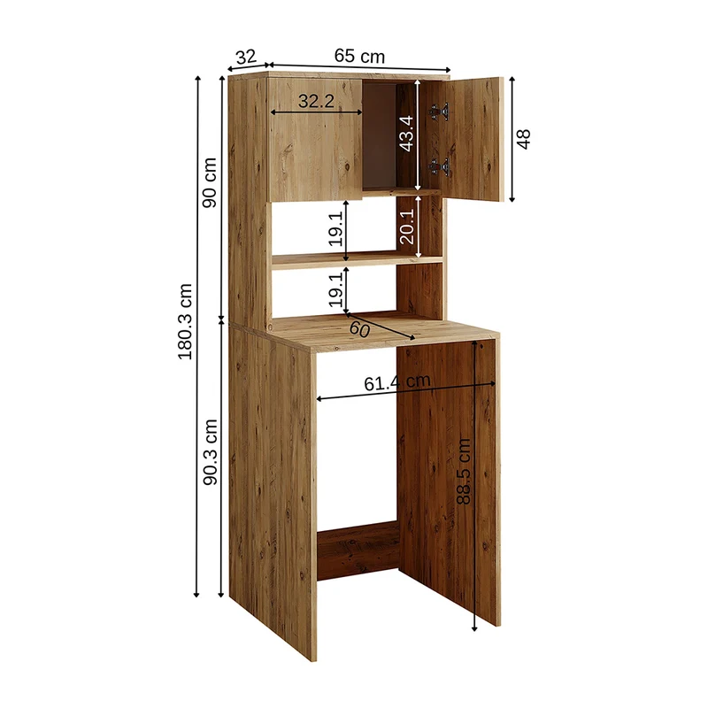 Roomart wasmachinekast ATLANTIC-III, 65 cm, bovenkast met opbergkast, in 4 kleuren