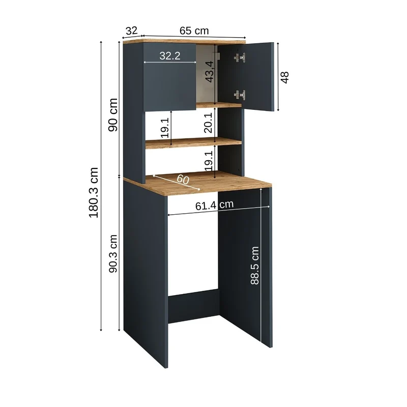 Roomart wasmachinekast ATLANTIC-III, 65 cm, bovenkast met opbergkast, in 4 kleuren
