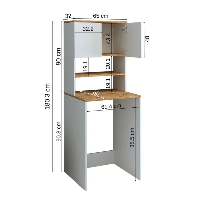 Roomart wasmachinekast ATLANTIC-III, 65 cm, bovenkast met opbergkast, in 4 kleuren