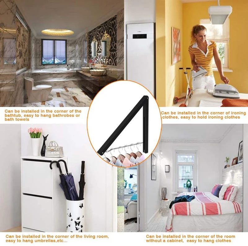 An der Wand befestigter klappbarer Kleiderbügel-2 aus Aluminium mit Stange