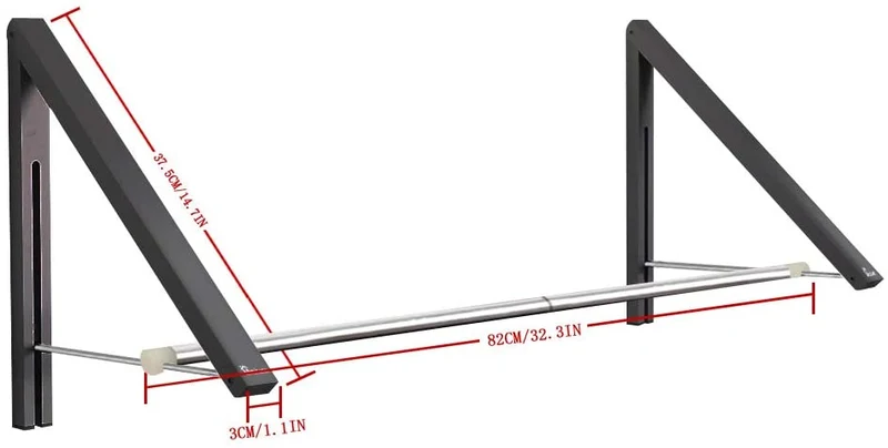 An der Wand befestigter klappbarer Kleiderbügel-2 aus Aluminium mit Stange