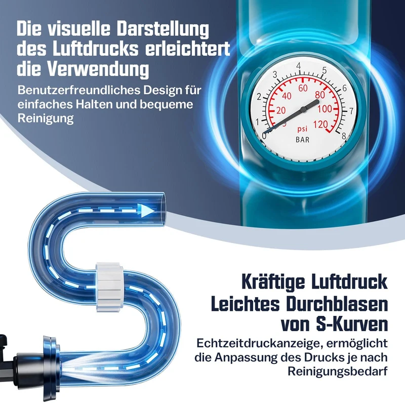 8 Bar Abflussreiniger Rohrreiniger Pumpe Druckluft Rohrreinigung